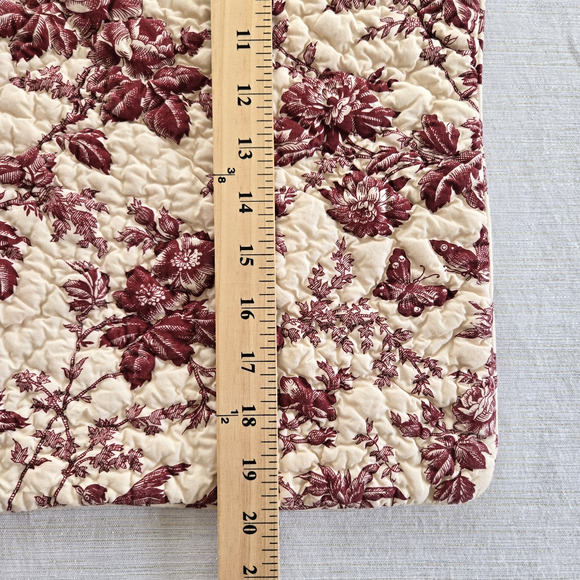 Bloomingdales Pillow Sham Red Cream Cotton Floral Toile Quilted Country Cottage - Picture 12 of 12